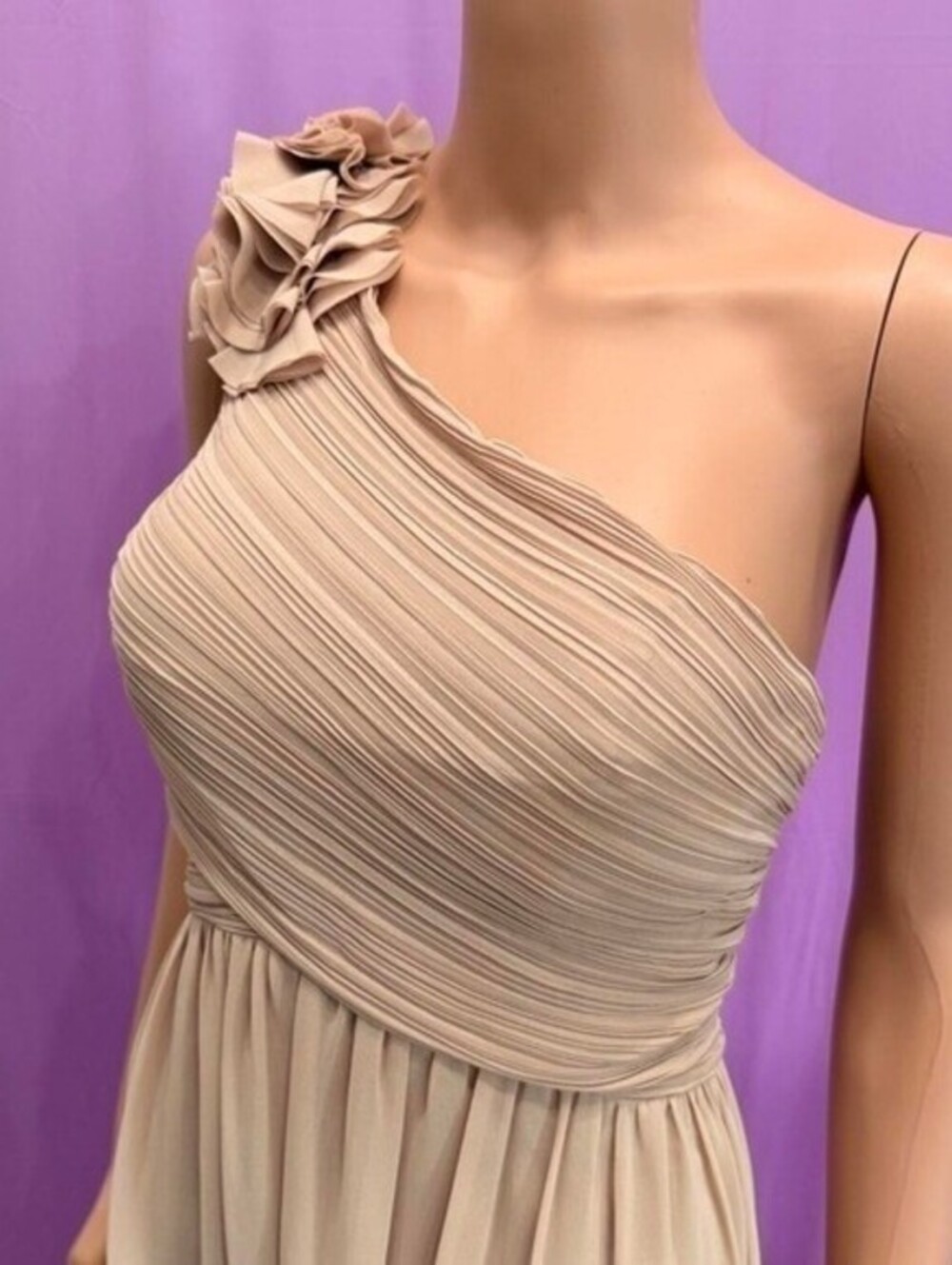 Ever Pretty One Shoulder Evening Gown Maxi Dress Tan Cream Formal Size 12